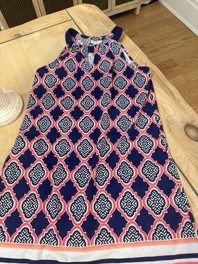 Cabana Life UPF 50+ Navy and Coral Geo Print Halter Shift Dress